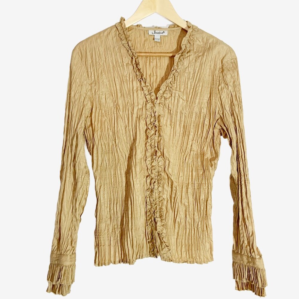 Vintage Y2K Golden Tan Plisse Crinkle Blouse / size Large - Extra Large